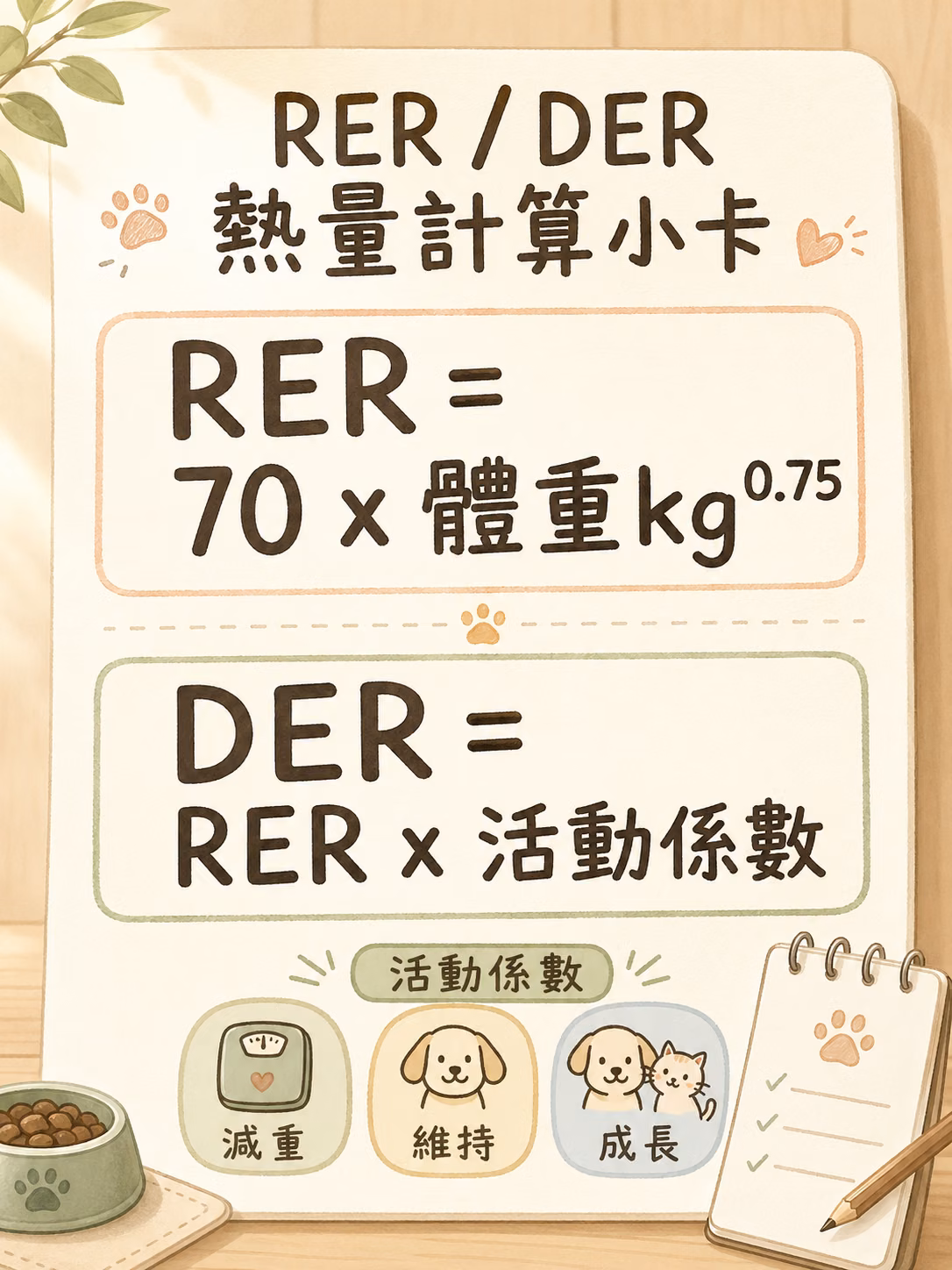 RER / DER 熱量計算小卡