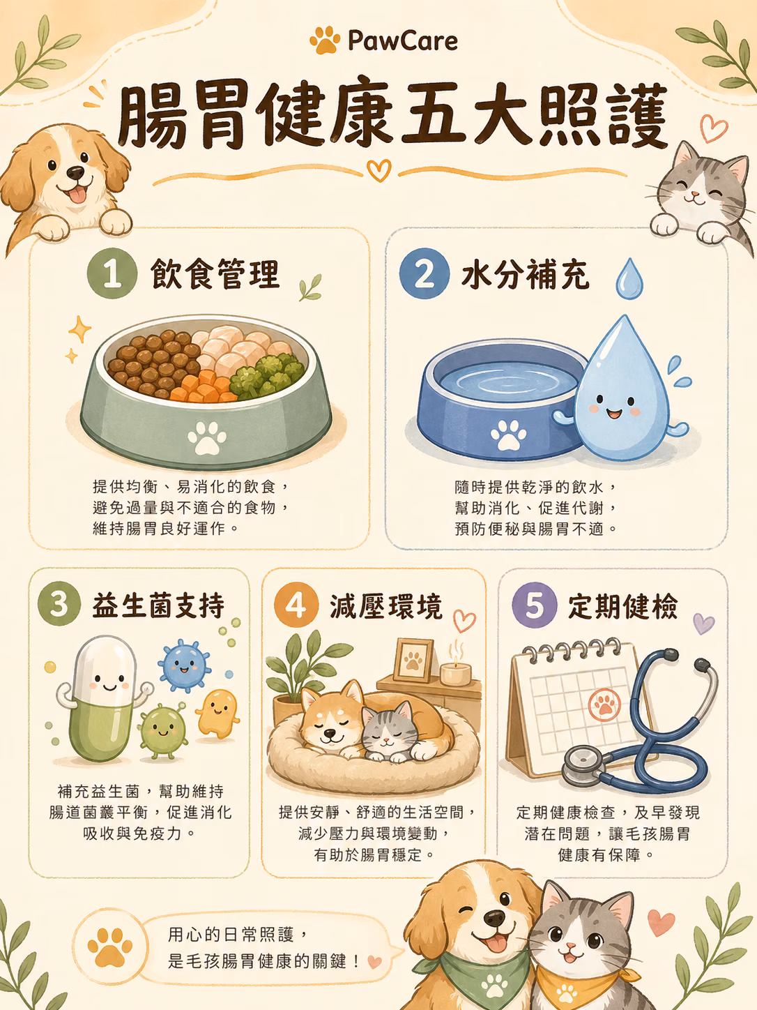 腸胃健康五大照護圖示