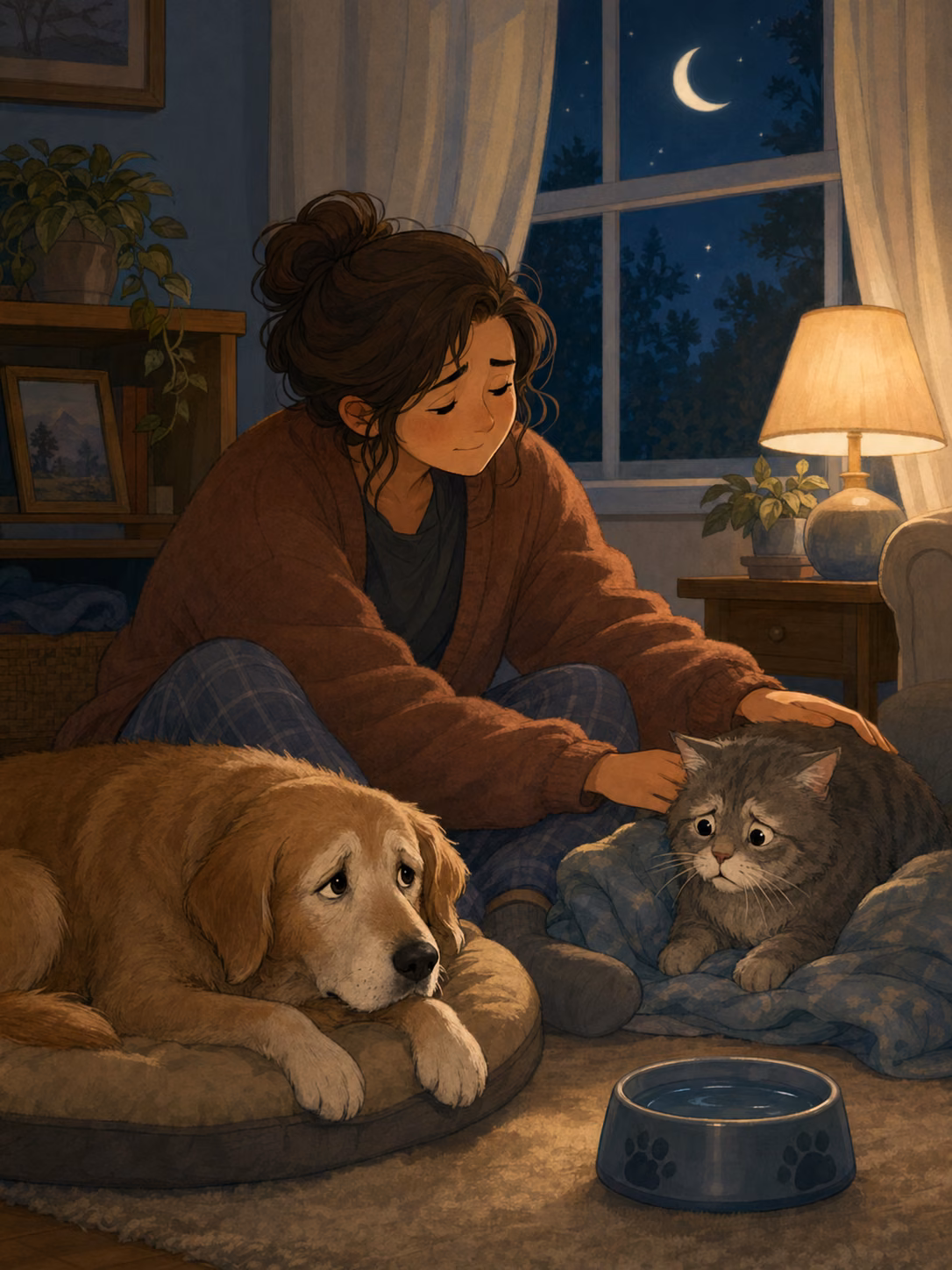 深夜照顧焦躁毛孩圖
