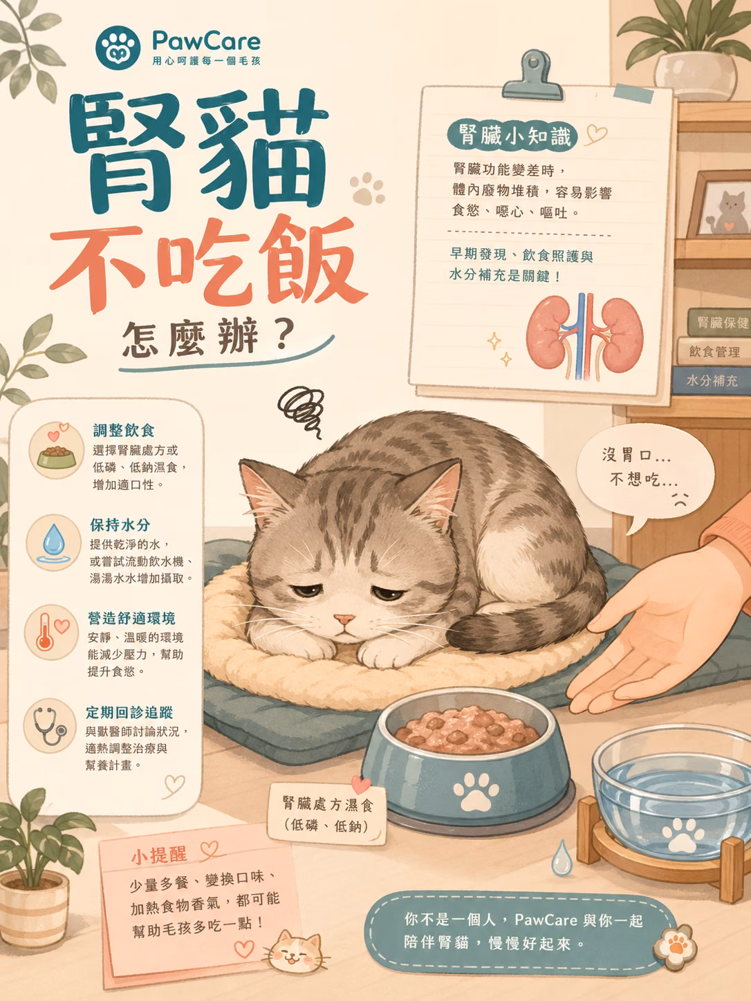 腎貓對食物不感興趣示意圖