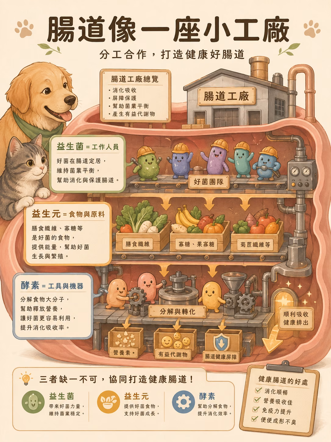 消化道工廠比喻示意圖