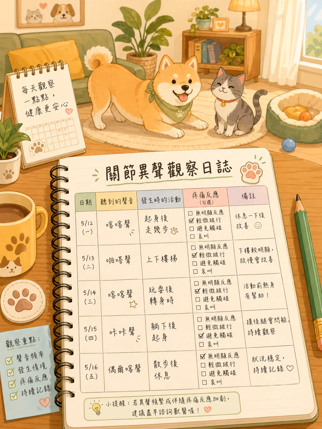 關節異聲觀察日誌圖